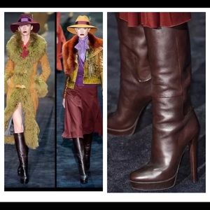 Gucci Runway Tall Brown Alexa Leather Heeled Boots Size 36